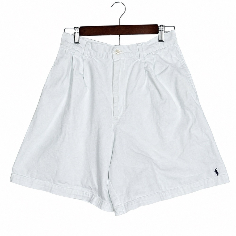 Vintage Ralph Lauren Bermuda Shorts Women 10 White High Rise Pleated USA 80s 90s